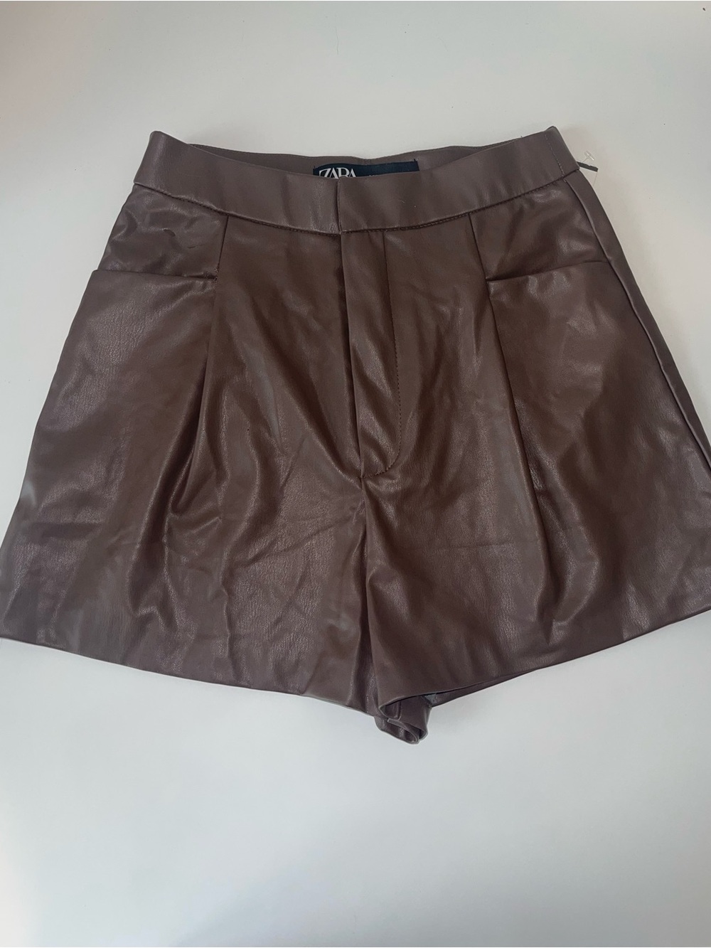 Zara Brown Faux Leather Shorts Size Small